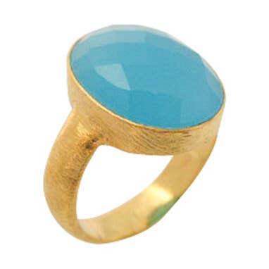 SALE Sky Chalcedony Brushed Gold Plated Ring for wholesale by Saraswati Imports