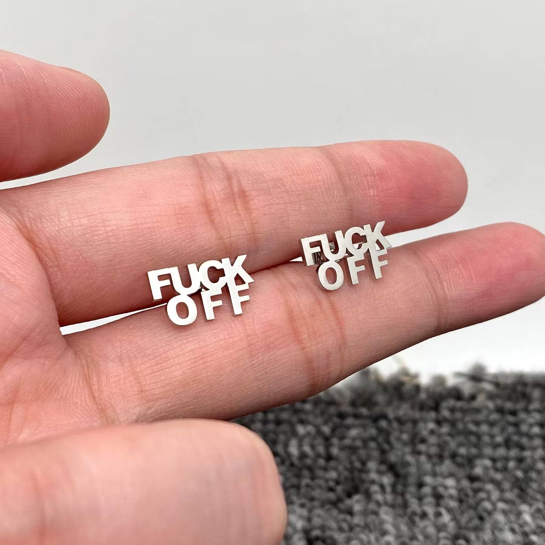 Mio Queena - Wholesale Stud/Post Earrings - 'FUCK OFF' Stainless Steel Ear Studs1