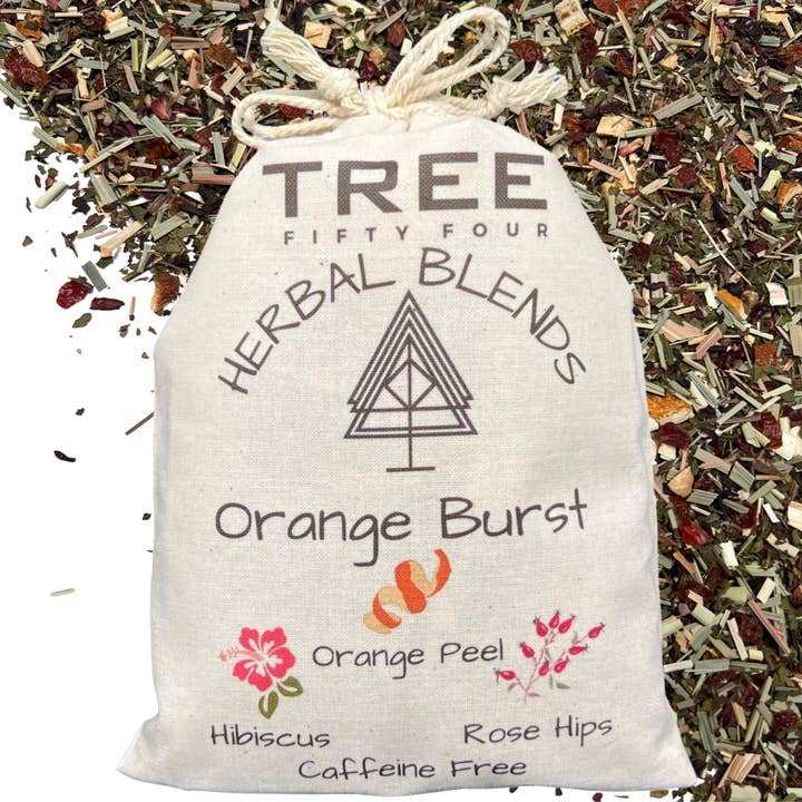 Tree Fifty Four - Wholesale Loose Tea - Orange Burst Herbal Tea Blend 4-Pack Sachet Set | 4" x 6"