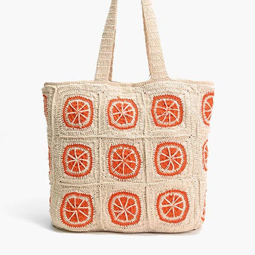 America & Beyond - Wholesale Beach Bag - Orange Crochet Beach Tote0