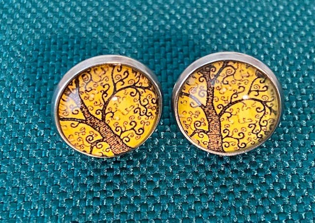 SMA Artistry Creations - Wholesale Stud/Post Earrings - 12mm Tree of life design glass cabochon stud earrings10