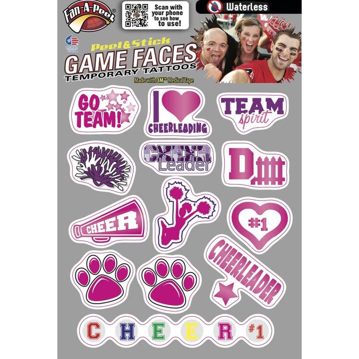 Fanapeel / Gamefaces - Wholesale Temporary Tattoo - Cheer Assortment Peel & Stick Temporary Tattoos