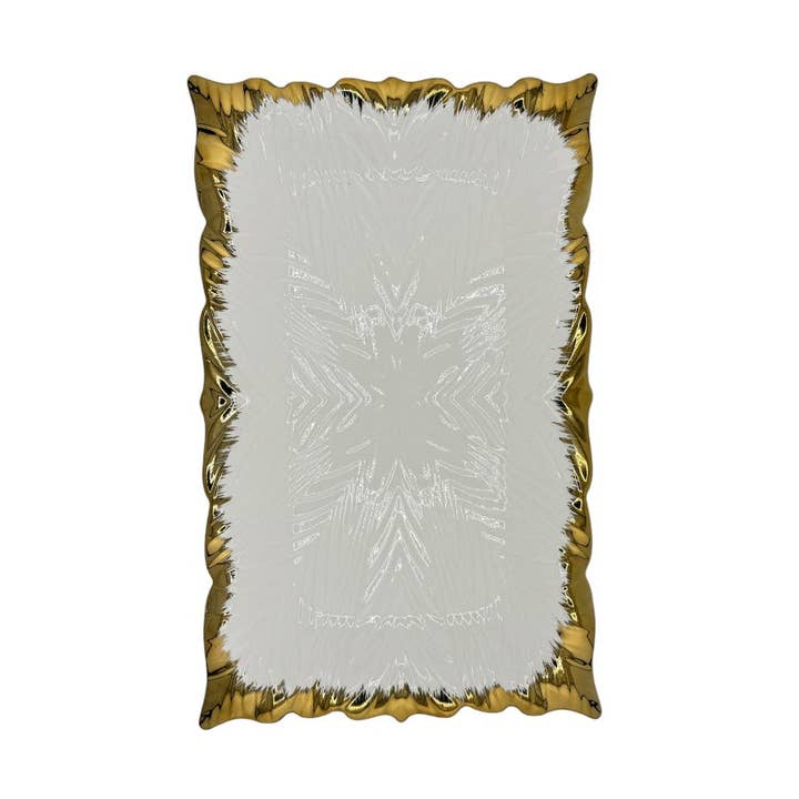 Blanco, borde dorado, rectángulo, placa de cerámica, placa de exhibición para venta al por mayor de Atar Gifts