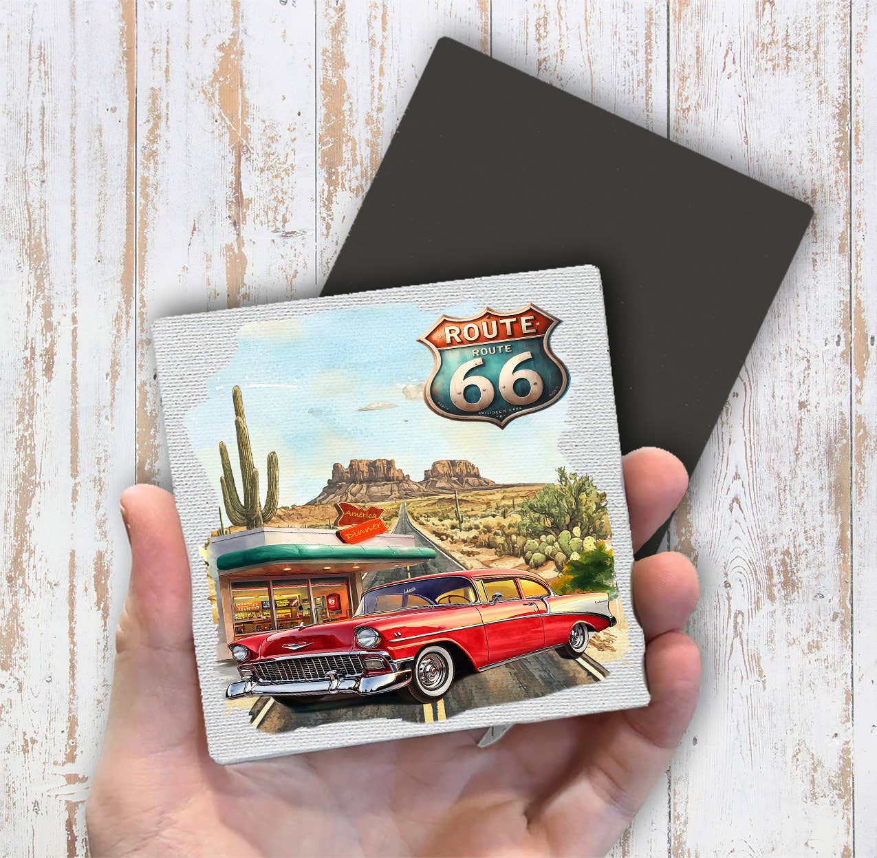 Avery Lane Gifts - Wholesale Magnet - Route 66 Vintage Car Diner Magnet Fridge