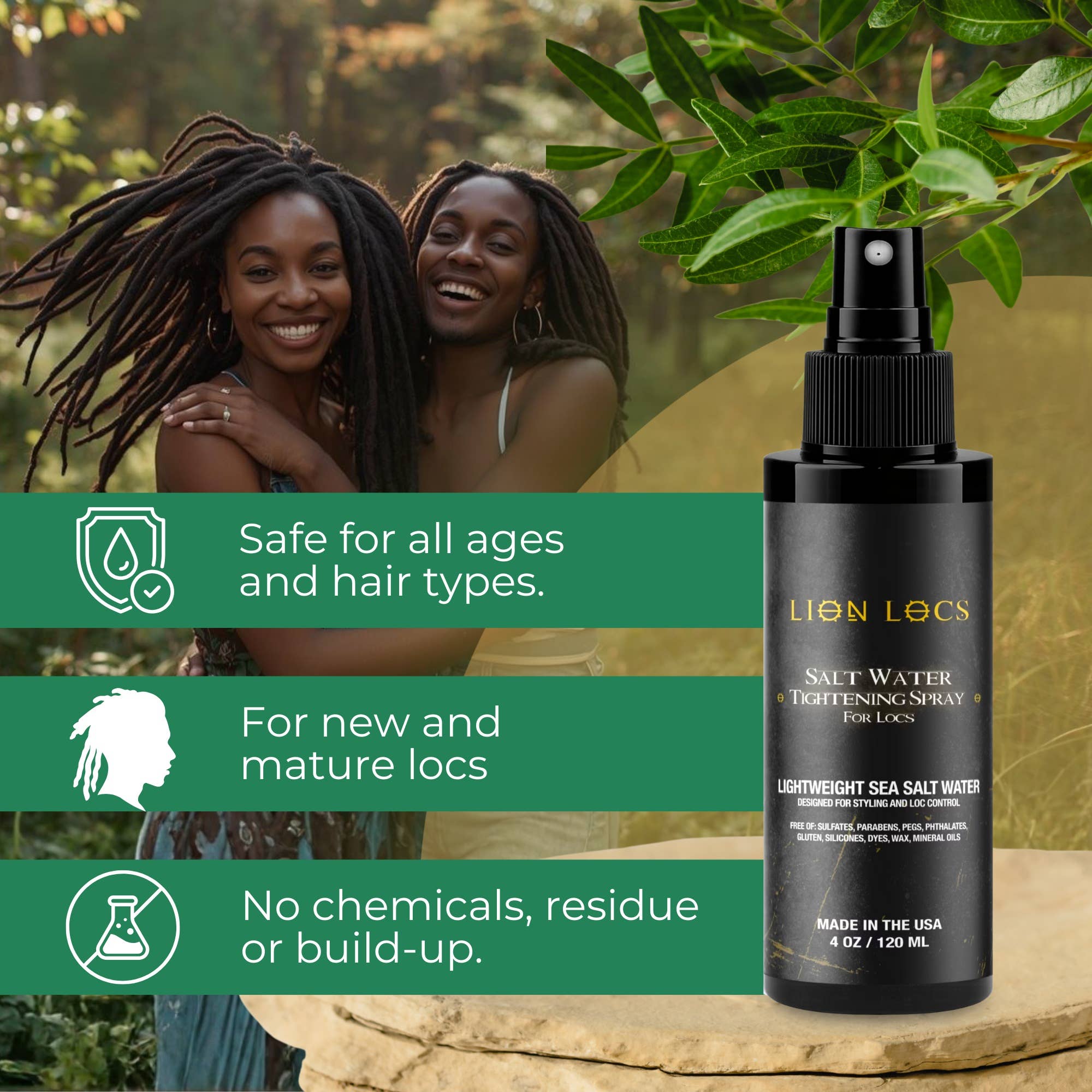 Lion Locs LLC – Großhandel Haarstyling-Gel/Mousse – Lion Locs Salzwasser-Straffungsspray - VEGAN3