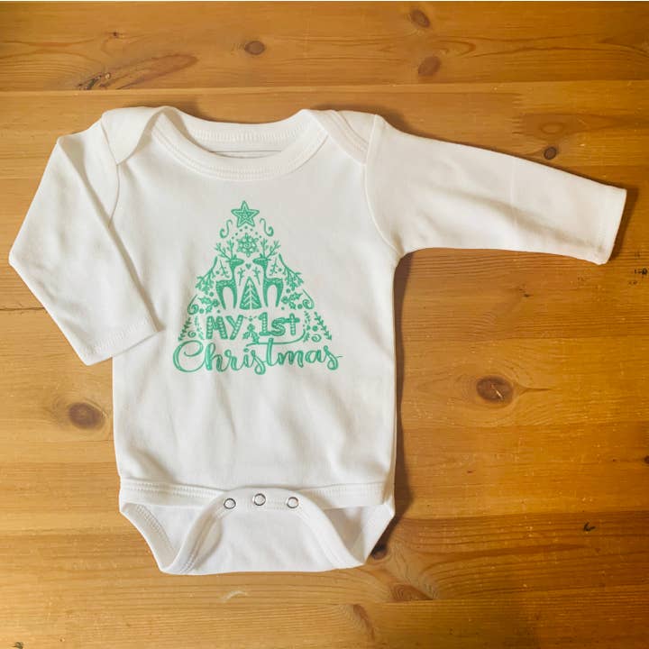 Shakes + Speares - Wholesale Bodysuit (Non-Footed) - Baby - Baby LS White Bodysuit - 1st Christmas4