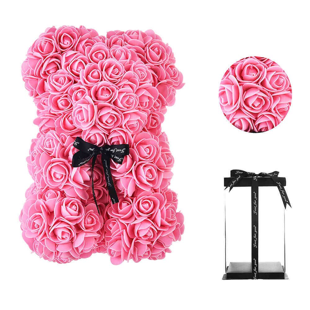 giftland - Vendita all'ingrosso Fiori finti - Orsetto di rose con scatola regalo - Orsetto di rose artificiali 25 cm6