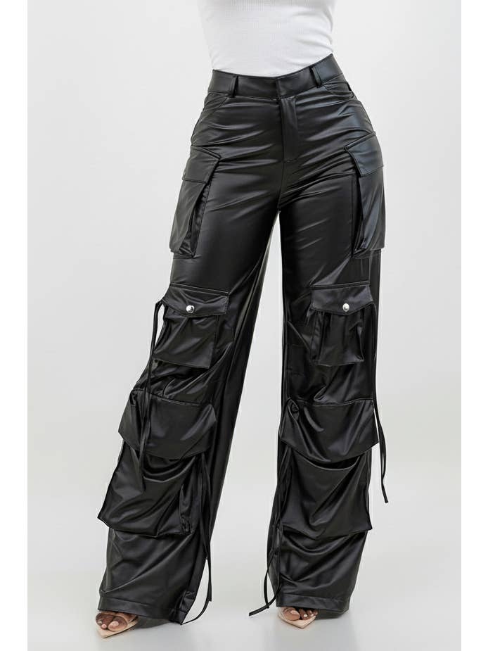 Black FAUX LEATHER CARTO PANTS for wholesale on Faire