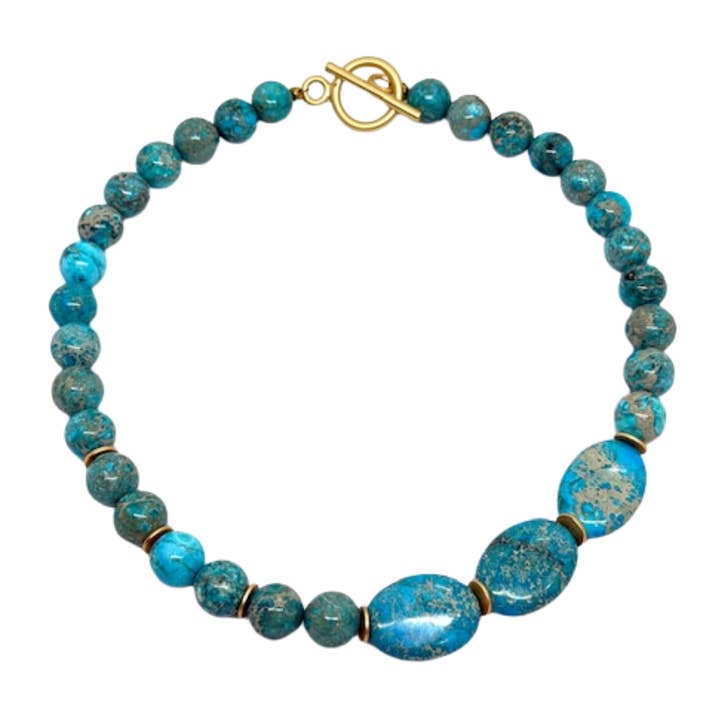 Turquoise Aqua Terra Necklace with Three Large Accent Stones for wholesale by Deborah Grivas Designs