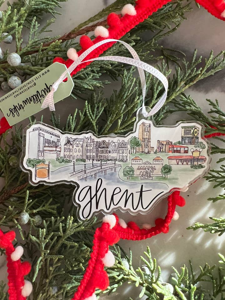 Norfolk, VA Virginia - Ghent Skyline Landmark Acrylic Ornament for wholesale by Thirteenwinks
