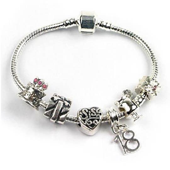 'Happy Birthday Teen Queen' Sis Silver Plated Charm Bracelet for wholesale on Faire
