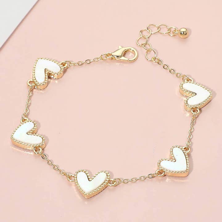 Sensibling Corp. - Wholesale Charm/Dangle Bracelet - Mother of Pearl Heart Charm Station Bracelet