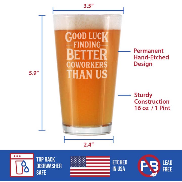 bevvee - Wholesale Beer Glass/Mug - Better Coworkers Pint Glass for Beer Coworkers Leaving Gifts