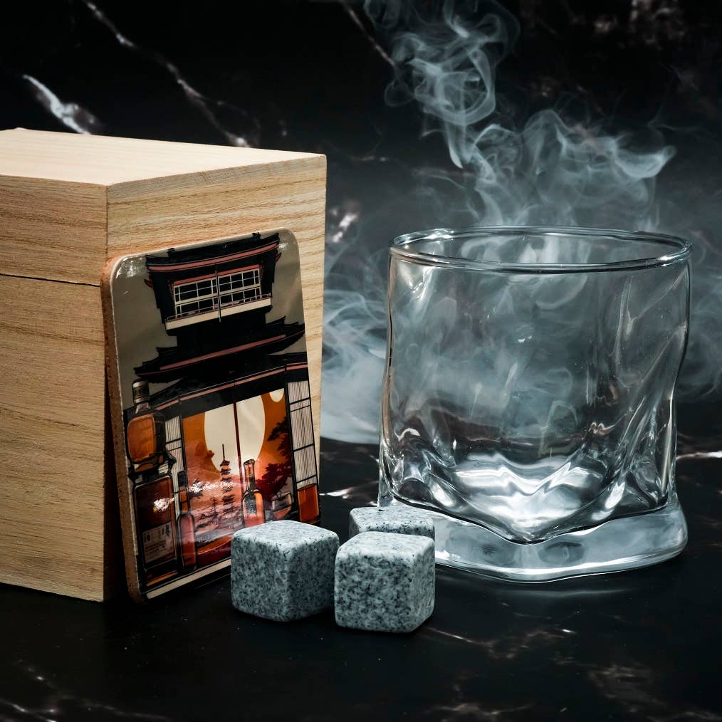 Sostraw & SmartThings – Großhandel Cocktail-/Schnapsglas – Japanisches Glas mit Geschenkbox, Granit-Eiswürfeln und Untersetzern |3691