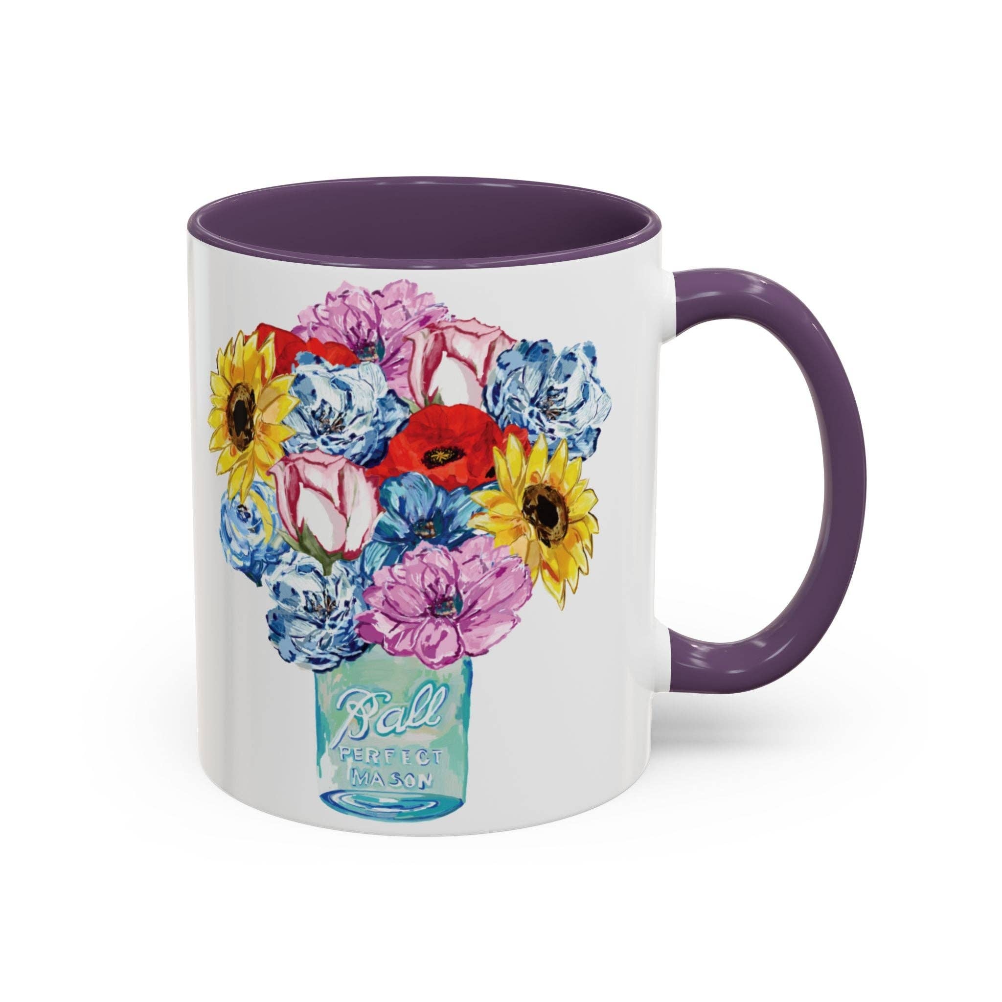 Blue Cava - Wholesale Coffee Mug - Spring Floral Mason Jar Two Tone Ceramic Mug - 11 oz & 15 oz29