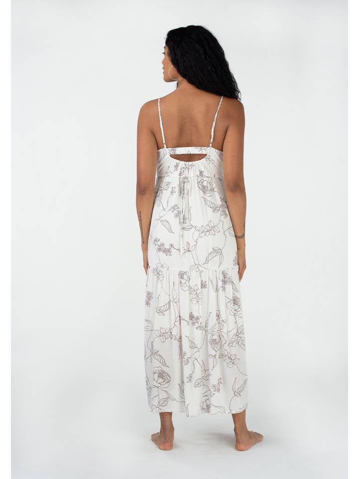 Natural Taupe Floral Scoop Neck Spaghetti Strap Maxi Dress for wholesale on Faire