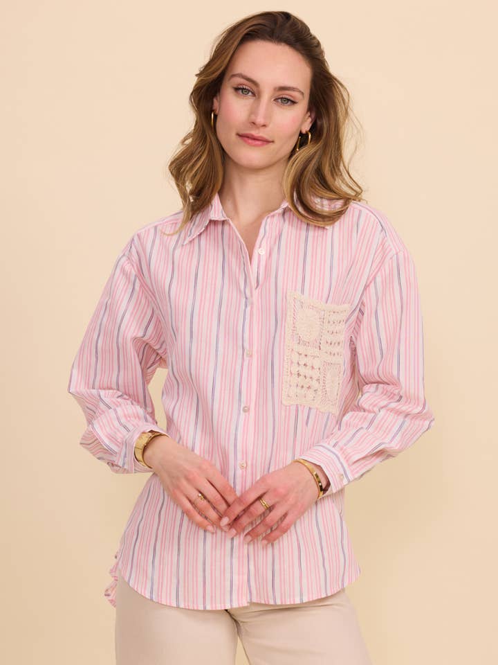 KY CREATION PARIS - Wholesale Button Down Shirt - Women's - Striped shirt with embroidered pocket14