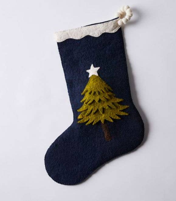 Arcadia Home - Wholesale Holiday Stocking - Handmade Wool Christmas Tree Stocking in Navy, Classic2