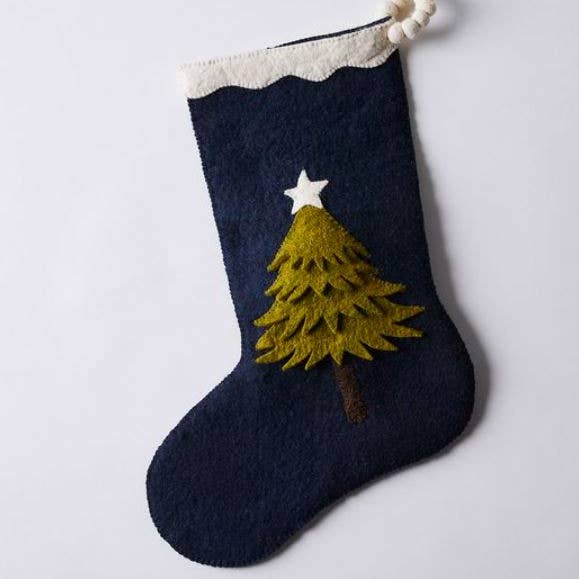 Arcadia Home - Wholesale Holiday Stocking - Handmade Wool Christmas Tree Stocking in Navy, Classic2