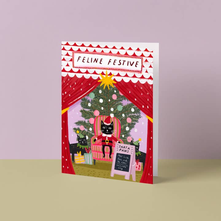 Feline Festive Santa Paws Art Card for wholesale by Niaski (USA DUTIES PAID)