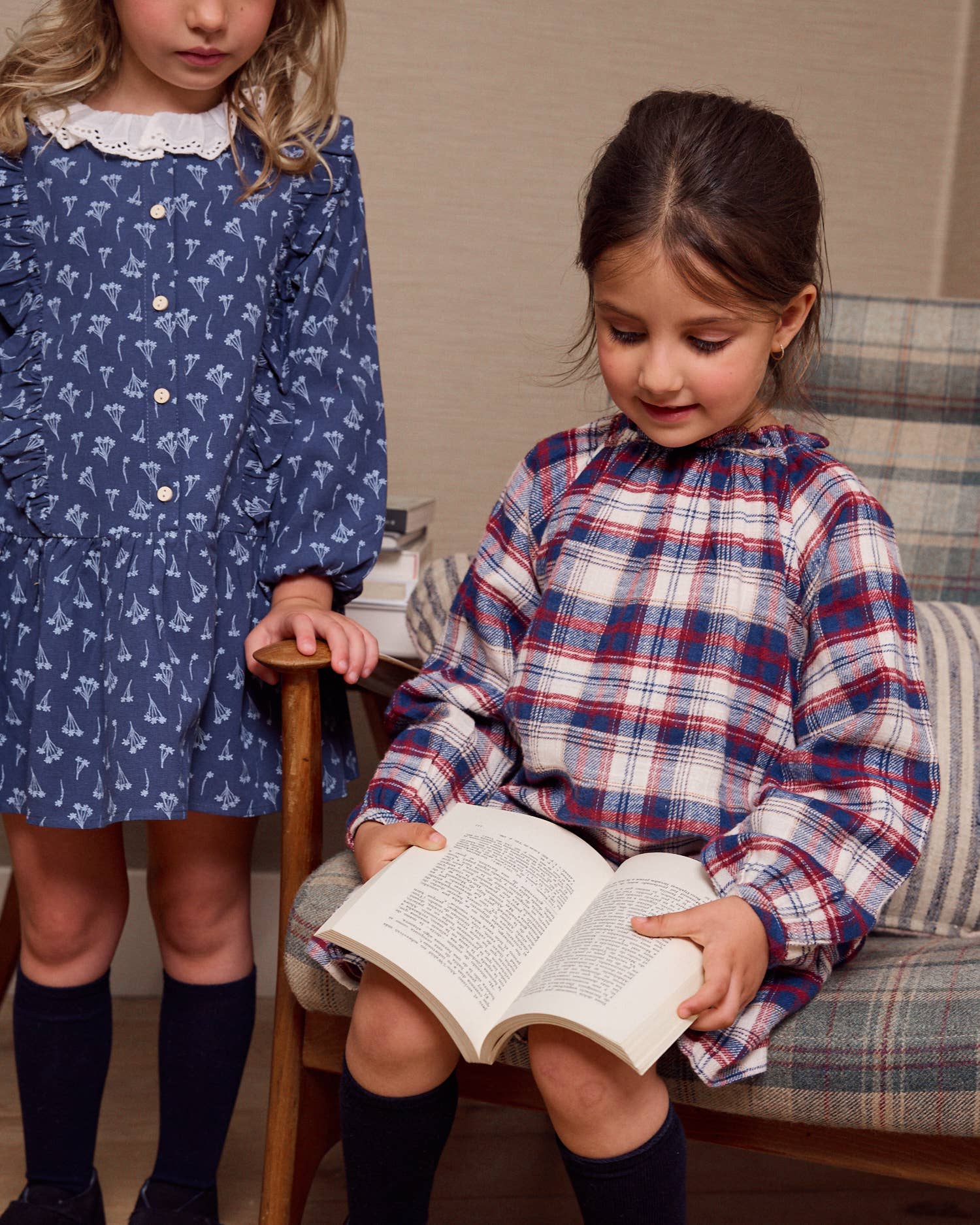 Dadati - Wholesale Dress - Kids - Blue and maroon plaid flannel dress7