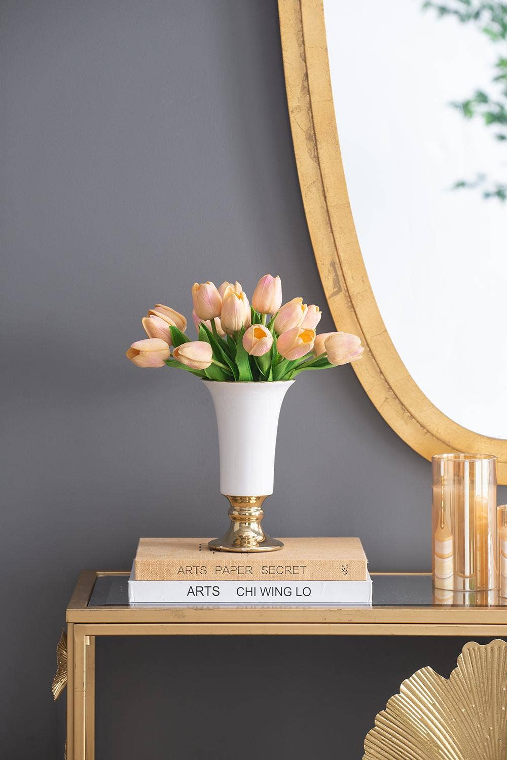 A&B Home Group Inc. - Wholesale Vase - D4.5x8" Elliette Pedestal Vase - White/Gold4