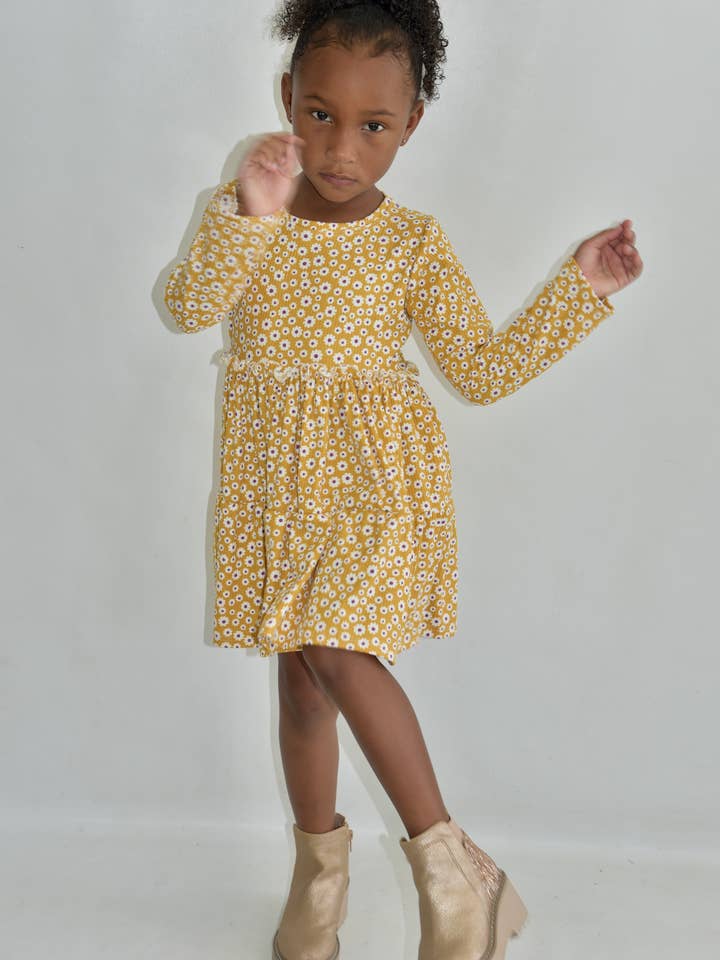 Mustard ivory purple 2 tier dress for wholesale by Areacode407KIDS