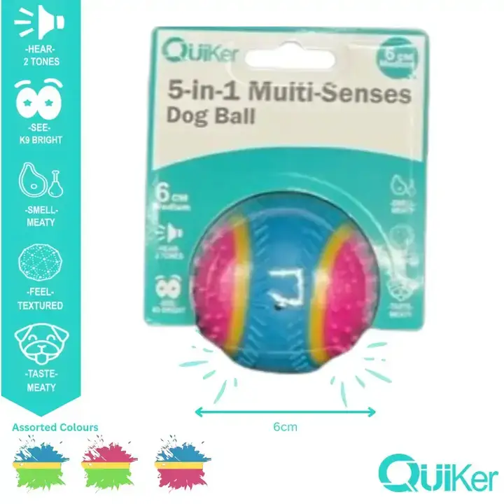 Quiker Pet Products – wholesale Pet toy – Dog – 5-in-1 Multi-Senses Dog Toy Ball 6cm - 3 Pack Inner3