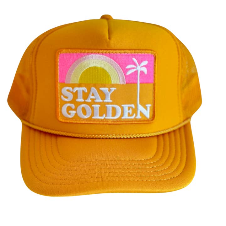 Gold Stay Golden Patch Trucker Hat for wholesale on Faire