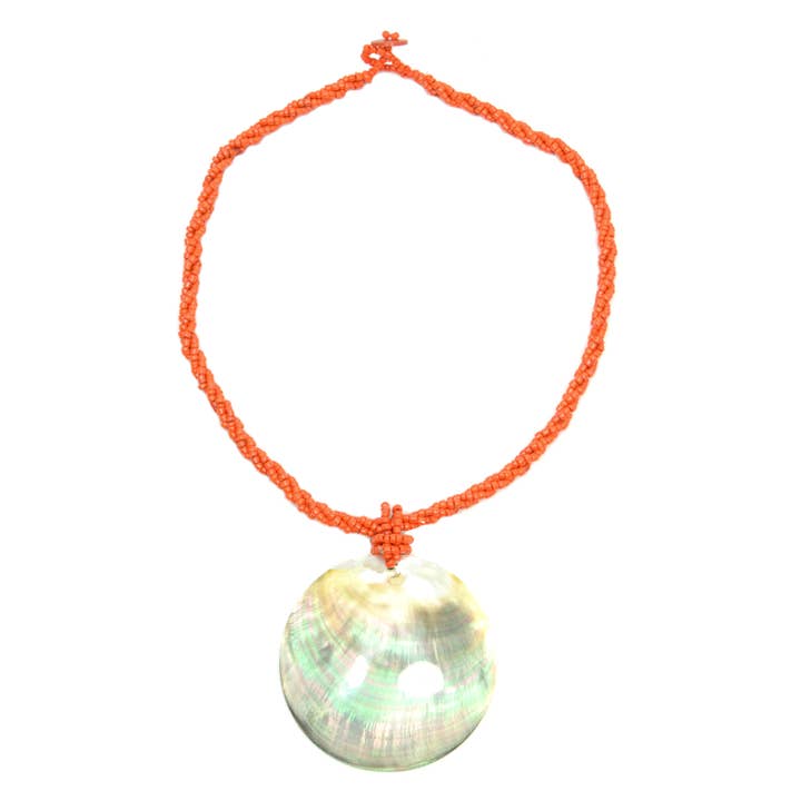 Erik & Mike - Wholesale Pendant/Charm Necklace - Shell Necklace MOP Grey seed bead Orange1