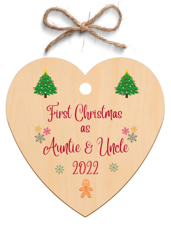 Second Ave First Christmas as Auntie & Uncle Holz-Weihnachtskugel zum Aufhängen, Herz für den Großhandel von Second Ave Gift Company