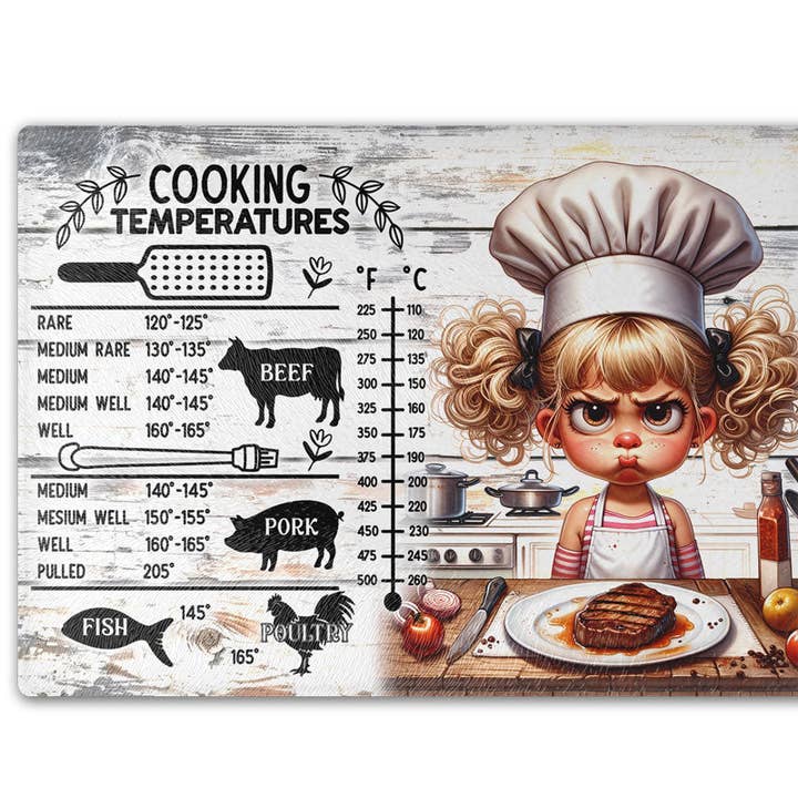 Meat Temperature Chart Cutting Board for wholesale by Traci's Fun Creations