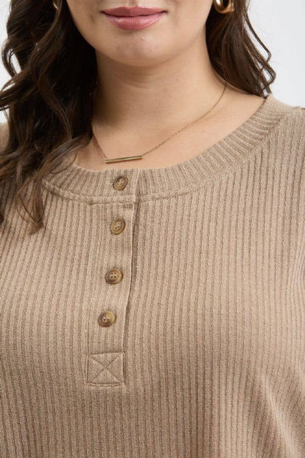 Blu Pepper - Wholesale Knit Top - Women's - PLUS 3/4 TAB SLEEVE HENLEY KNIT TOP6