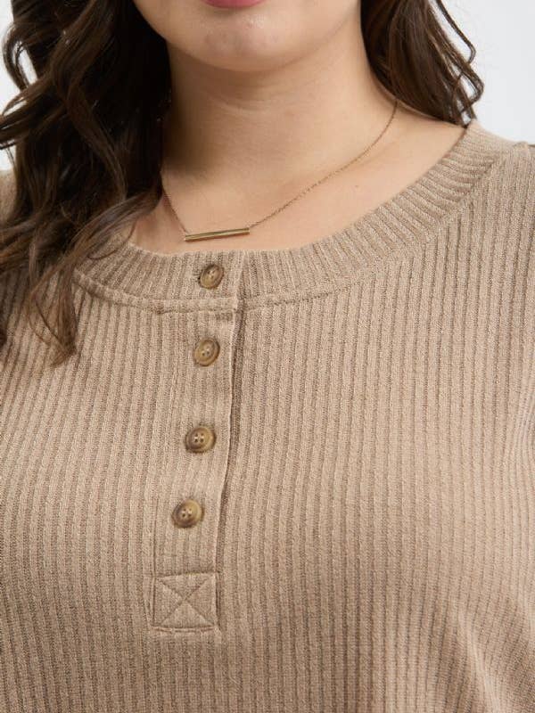 Blu Pepper - Wholesale Knit Top - Women's - PLUS 3/4 TAB SLEEVE HENLEY KNIT TOP6