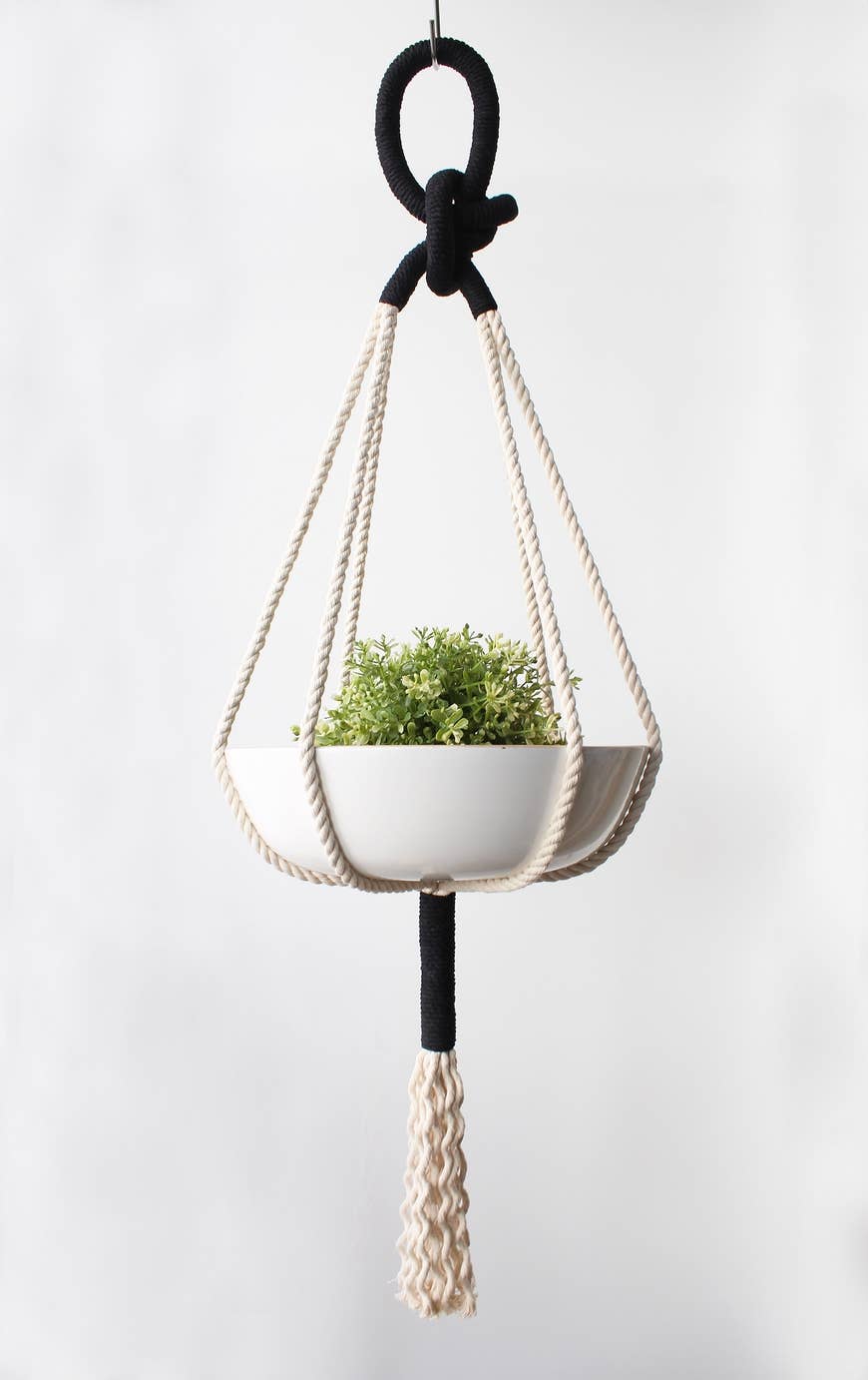 Freefille Market - Vendita all'ingrosso Fioriere a sospensione - Portavaso Sospeso in Macramè di Cotone Nero, Vaso da Appendere Unico2