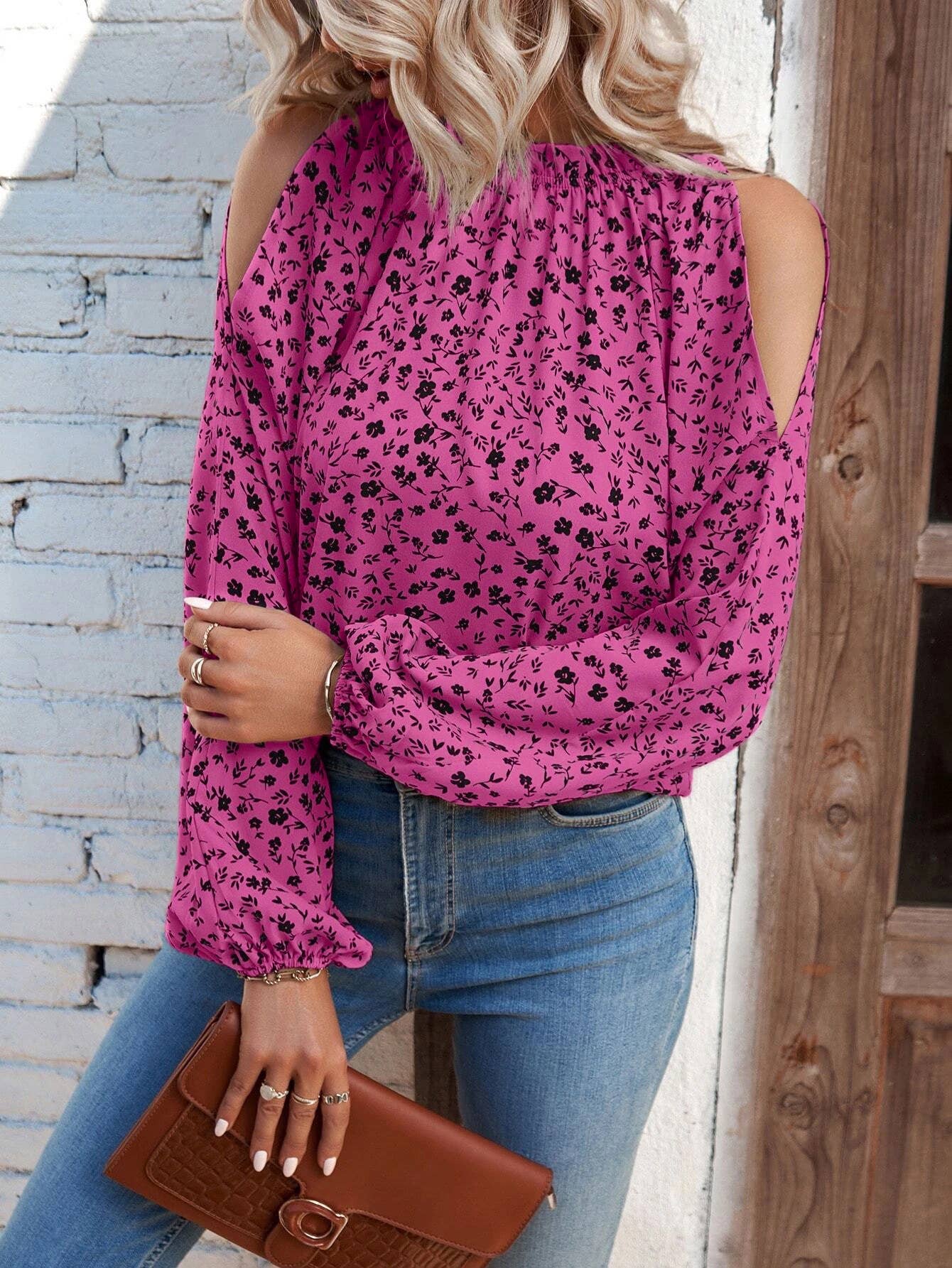 HIDDENBRAND - Wholesale Blouse - Women's - Floral Long-Sleeved Ruffled Blouse10