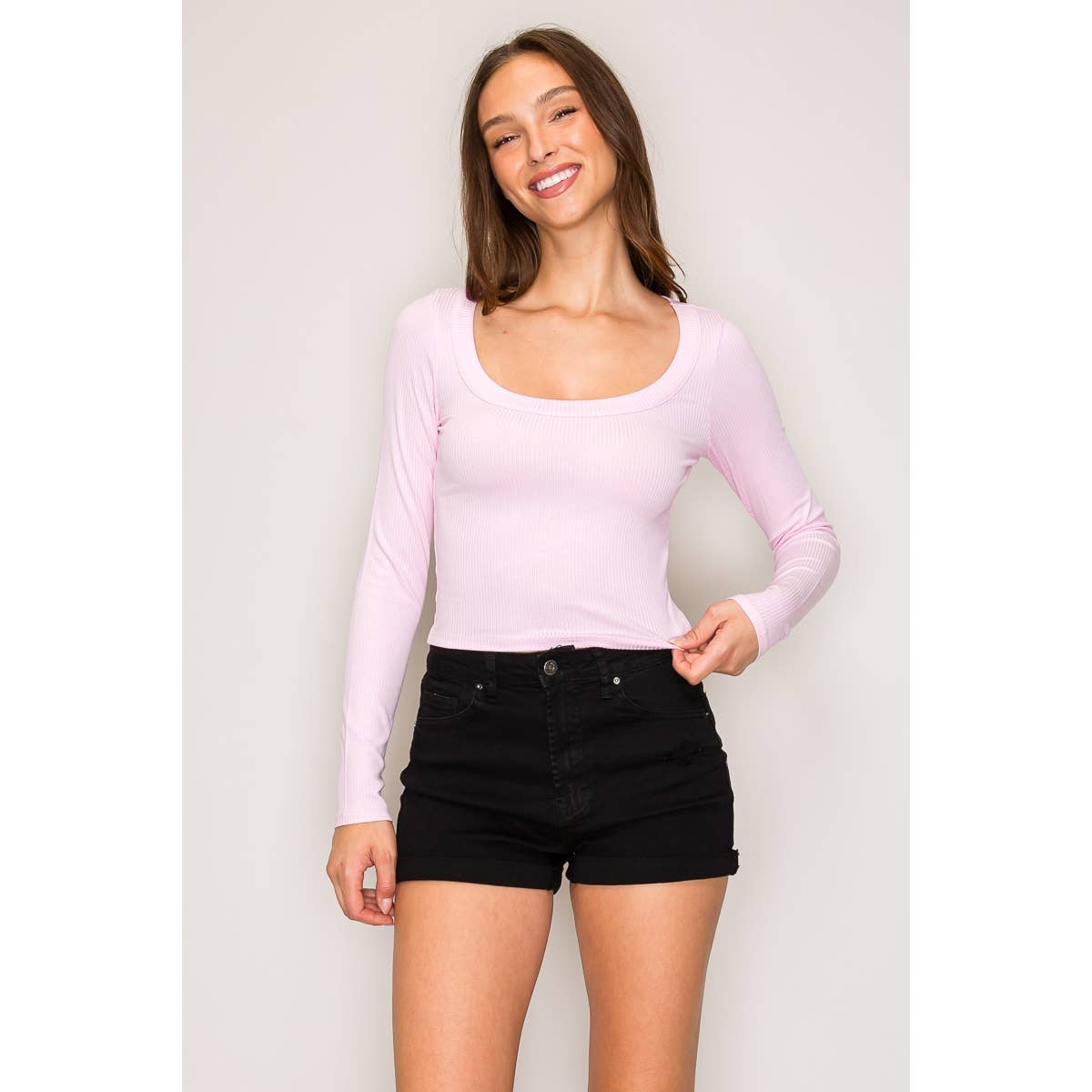 Popular 21 - Wholesale Knit Top - Women's - Ribbed Long Sleeve Wide Neck Top6