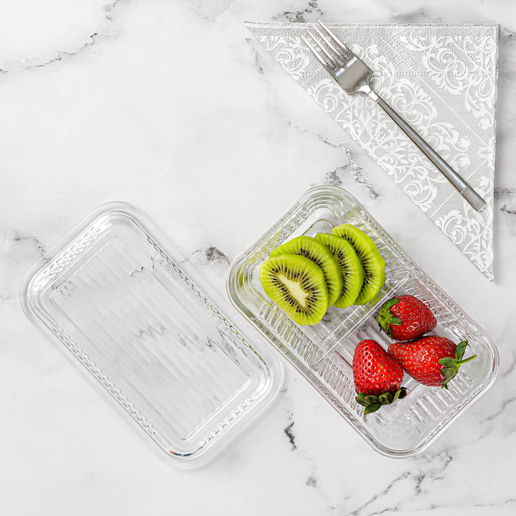 Crystalia – wholesale Matlåda – Dubbel fack glasbehållare2