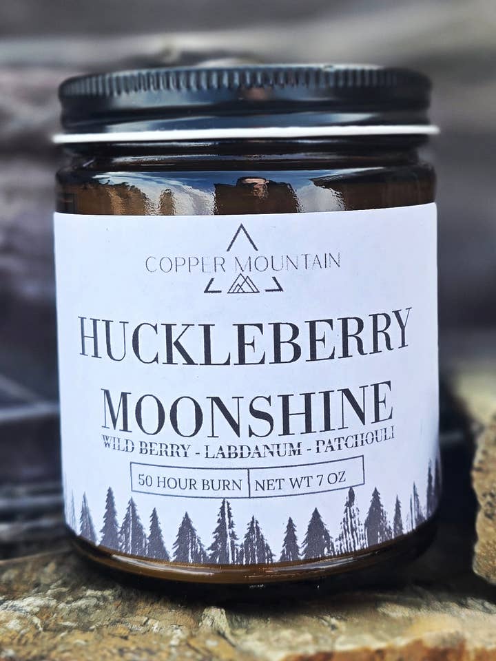 HUCKLEBERRY MOONSHINE(BERRIES, LABDANUM, PATCHOULI)8OZ, 16OZ for wholesale by Copper Mountain Candle Co.