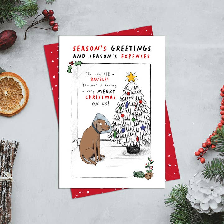 Perro se comió una bola - Tarjeta de Felicitación para venta al por mayor de Dandelion Stationery