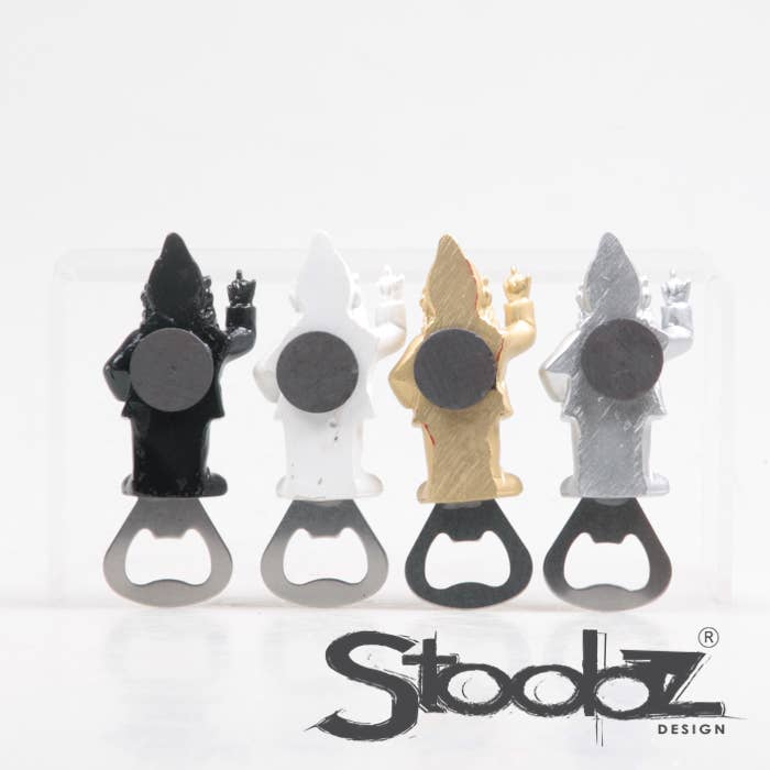 Imhof & Stevens BV - Wholesale Bottle/Wine Opener - BOTTLE OPENER GNOME F*CK YOU WITH MAGNET 4 COLORS ASS B/W/G/Y 9 CM STOOBZ DESIGN1