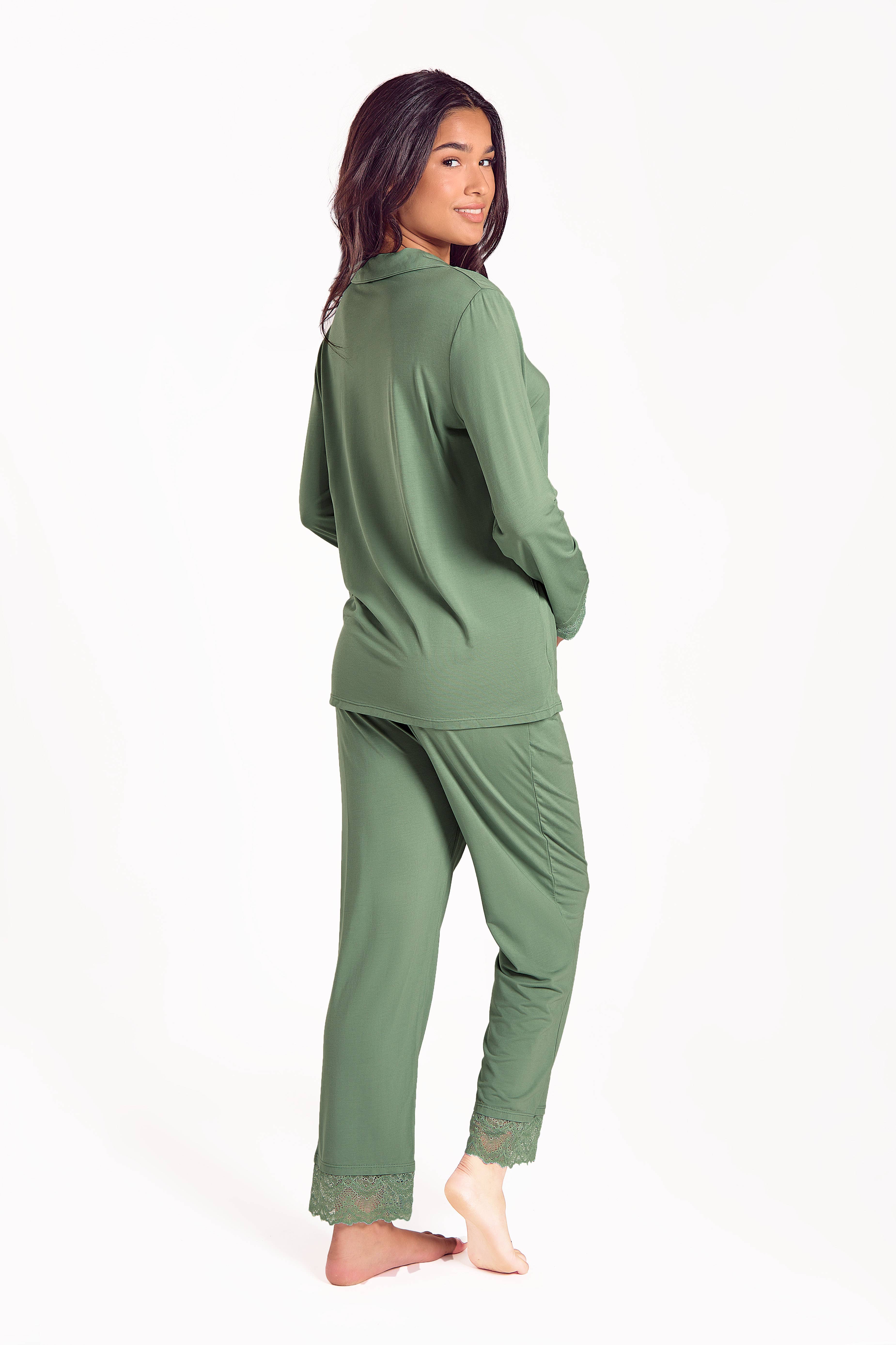 Green Thistle Modal Knit L/S Laced Trim PJ-Lounge Set
 for wholesale on Faire1