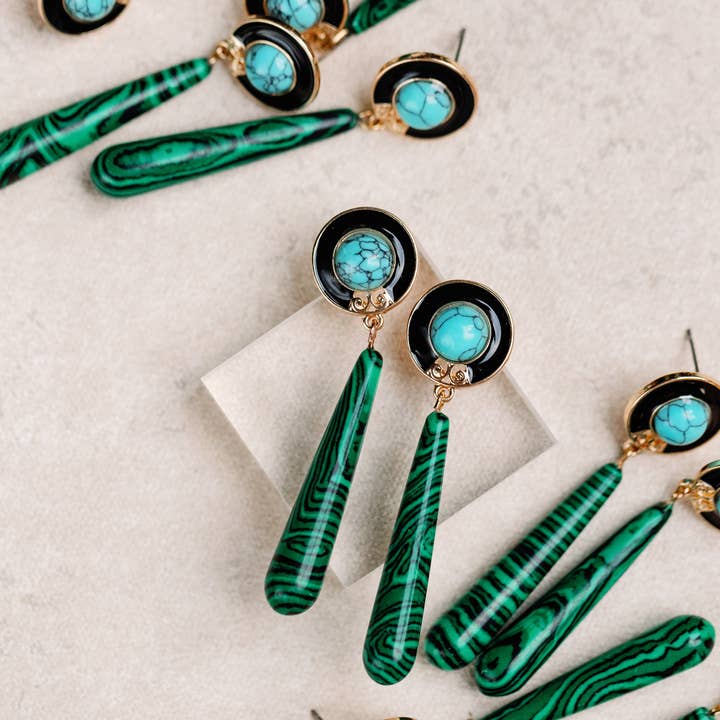 St Armands Designs of Sarasota - Vente Boucles d'oreilles pendantes - Boucles d’oreilles pendantes en turquoise et malachite1
