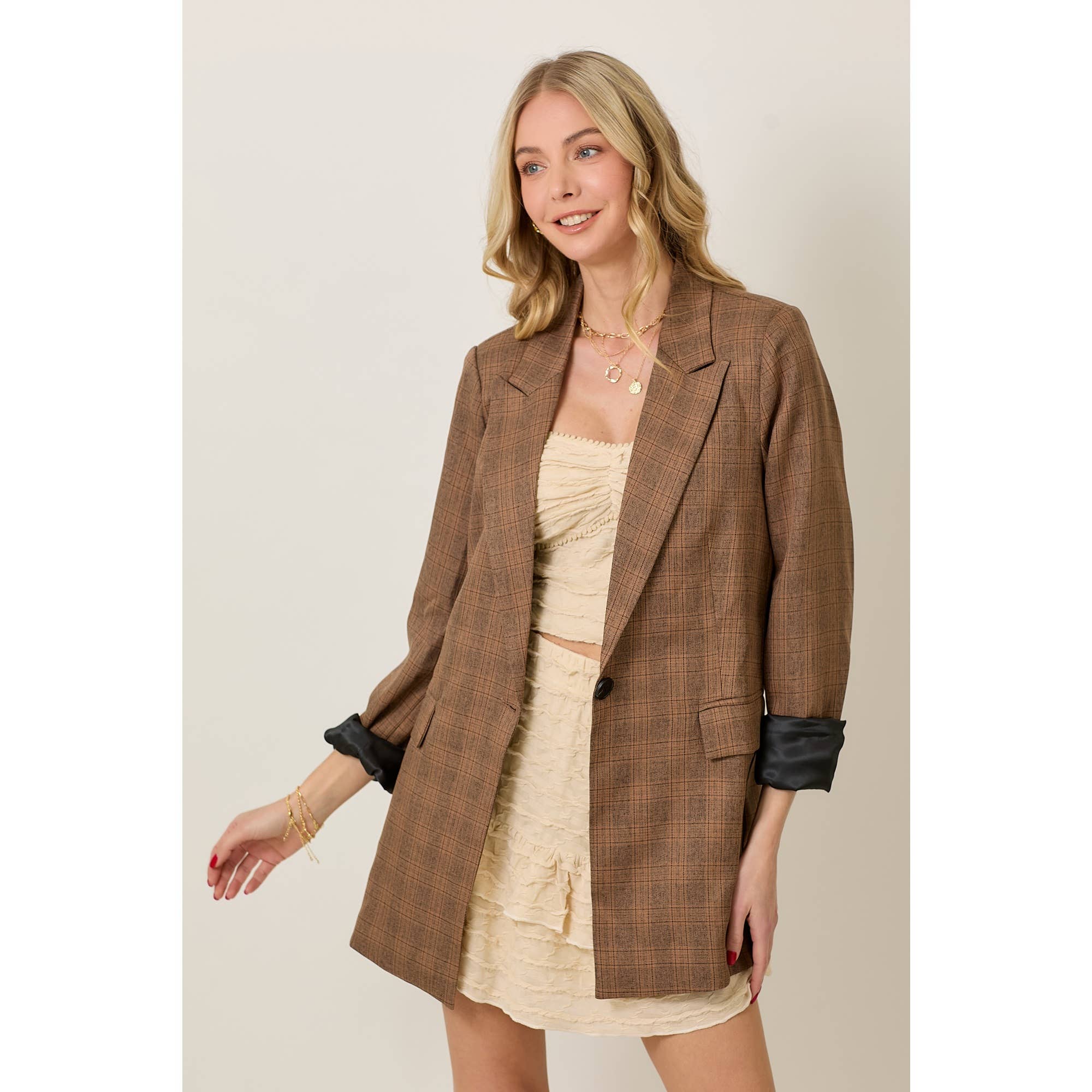 Brun Lättviktsrutigt kavaj för wholesale på Faire4