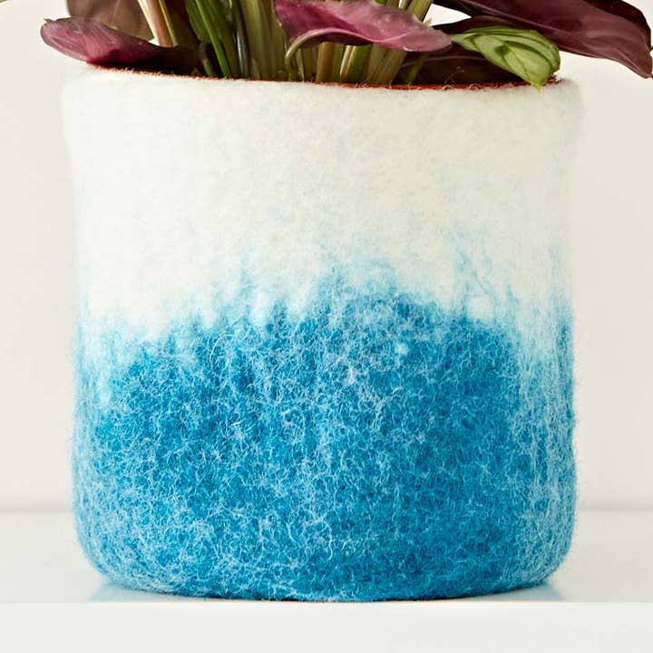 The Paper High Gift Company Limited - Wholesale Plant Pot - Handmade Felt Turquoise Ombre Plant Pot Cover0