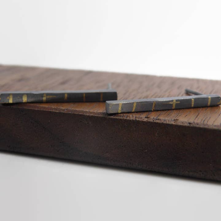Gold Inlay Fulfillment Bar Earrings for wholesale by The Silversmith Jewelry