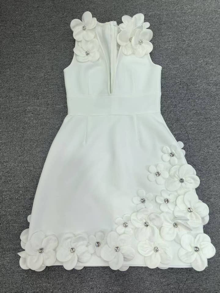 Productseeker - Wholesale Dress - Women's - DR524Y Suspender Mini Dress with Contrast 3D Floral Designs7