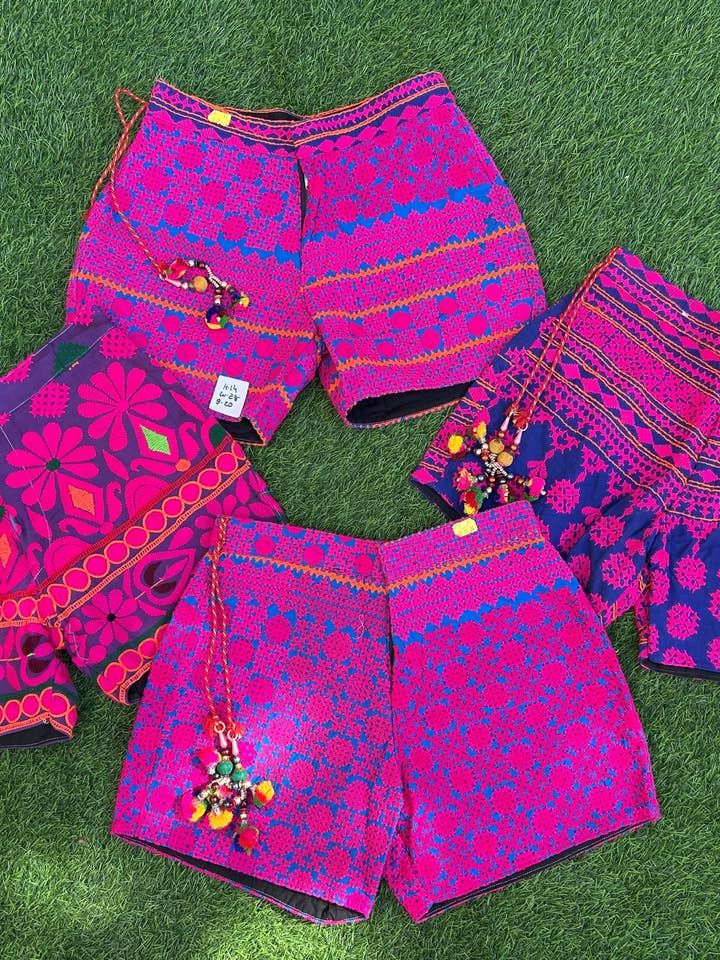 Women Cotton Shorts Bermuda - Embroidered Boho Shorts for wholesale by Meghcraft