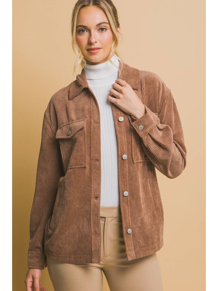 42POPS - Wholesale Jacket - Women's - " Corduroy Button Up Jacket With Sherpa Lining