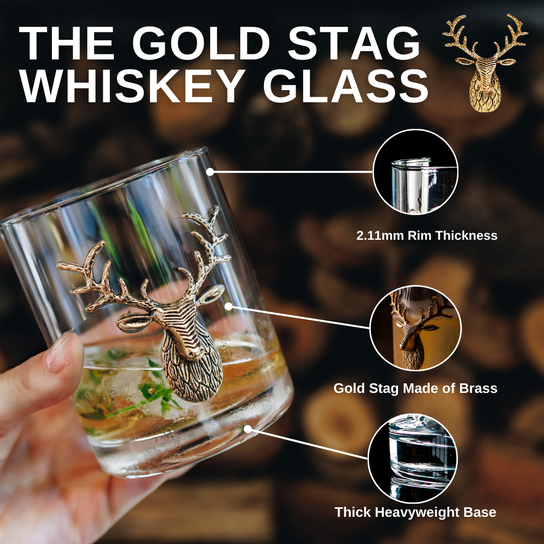 Jersey Art Glass - Wholesale Cocktail/Liquor Glass - Gold Stag Deer Whiskey Glasses (Set/2) Hunting Gifts For Men1